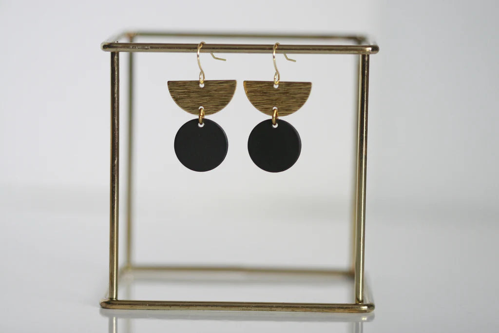 These geometric beauties make a big statement, yet are still so easy to wear. Brass charm with gold plated earring hoop.